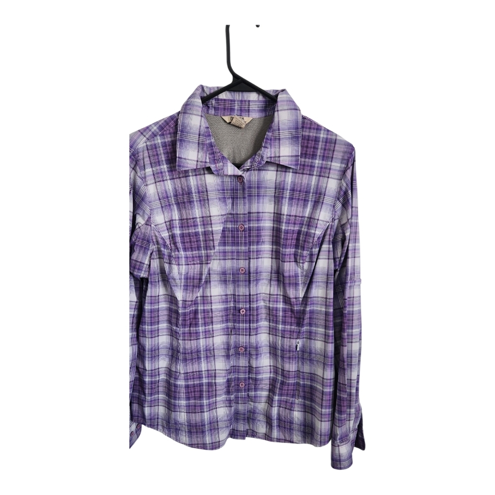 Duluth Trading Co Purple Plaid 100% Cotton Button Down Shirt SIze Large